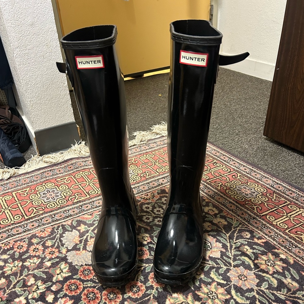 Hunter Glossy Black Tall Boots